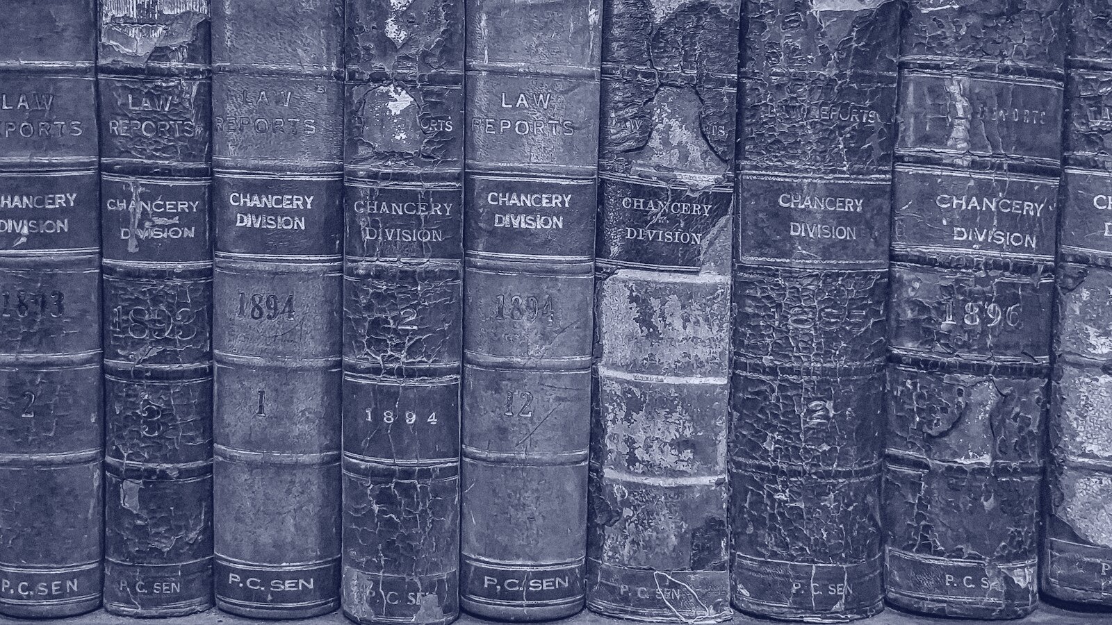 A row of very old, worn-out books on a shelf